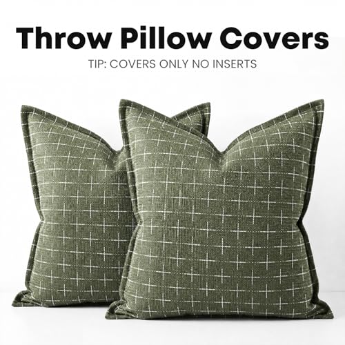 AVOIN colorlife Olive Green Flange Edge Throw Pillow Covers 16x16 Inch 2PC - color: Olive Green, size: 16" x 16" (Pack of 2)