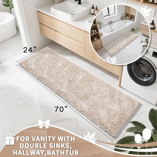 Yimobra Long Bathroom Rugs Runner 70x24 Inch, Extra Thick Soft Absorbent Chenille Bath Mat, Non Slip Machine Washable, Quick Dry Bath Rugs for Bathroom Floor, Tub and Shower, Khaki - color: Khaki, size: 70" X 24"
