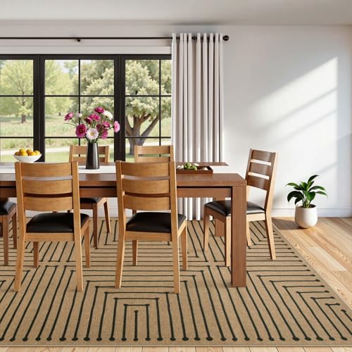 Lahome Tan Rug for Living Room,Geometric 8x10 Washable Nature Easy Jute Rug - color: Brown and Black-rhombus, size: 8 x 10 feet