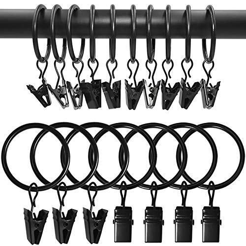 90 Pack Metal Curtain Rings with Clips, 1.26 in ID, Black - color: Black, size: 1.26" I D 90 Pack