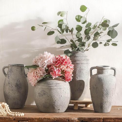 Ceramic Rustic Vase with Handle, 11.3 Inch Tall Farmhouse Vase - color: 102-3-11.3in