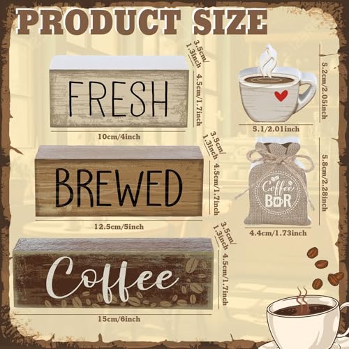Yuntau 4 Pcs FarmhouseCoffee Bar Decor Wooden Tabletop Block Sign - style: Coffee Bar