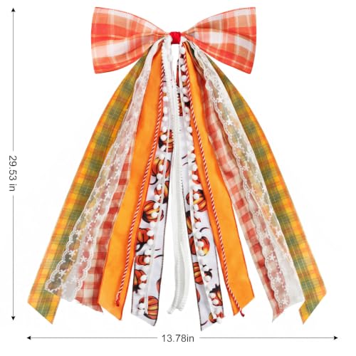 Fall Decor - Large Autumn Harvest Wreath Bow for Front Door - 2 pack - color: Fall (2 Pcs,orange)
