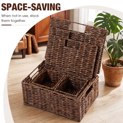 Yookeer 5 Pcs Woven Storage Basket Wicker Bin Plastic Rattan Brown - color: Brown