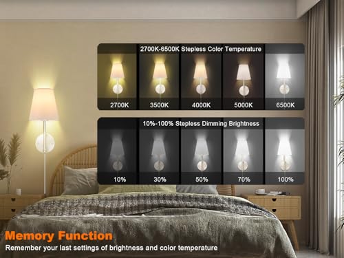 GOODATE Wall Sconces Set of Two with Remote Control, Dimmable, Adjustable Colors 2700-6500K, Plug in Wall Sconces with White Fabric Shades, Plug in Wall Light, Brushed Nickel - color: Brushed Nickel-White