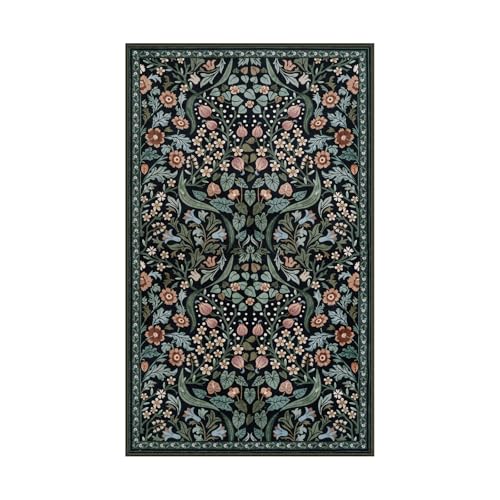 Lahome Dark Floral Rug, 3x5 Soft Moody Botanical Entryway Rug - color: Black, size: 3' x 5'