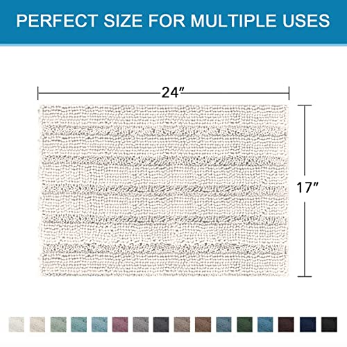 H.VERSAILTEX Bathroom Rugs Bath Rugs for Bathroom Non Slip Bath Mats Extra Thick Chenille Striped Rug 17" x 24" Absorbent Soft Shaggy Washable Dry Fast Bath Mats for Bath Room Floor - Ivory - color: Ivory, size: 17" x 24"