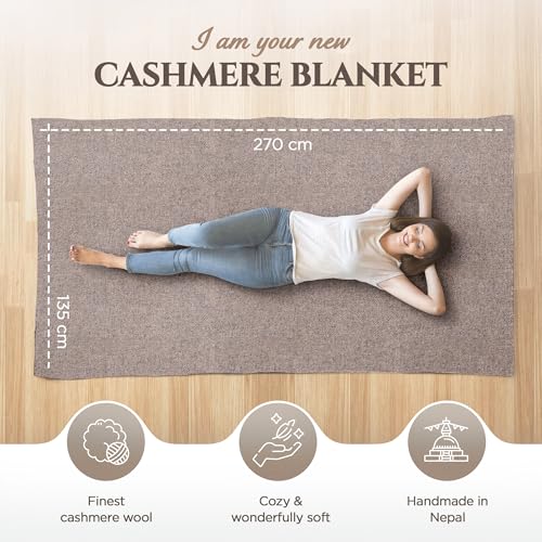 Cashmere Blanket – Hand Woven 100% Cashmere Wool Throw Blanket, 135 x 270 cm – Plain Cozy, and Soft Blanket for Bed, Sofa, or Couch - Made in Nepal - color: Dark Brown