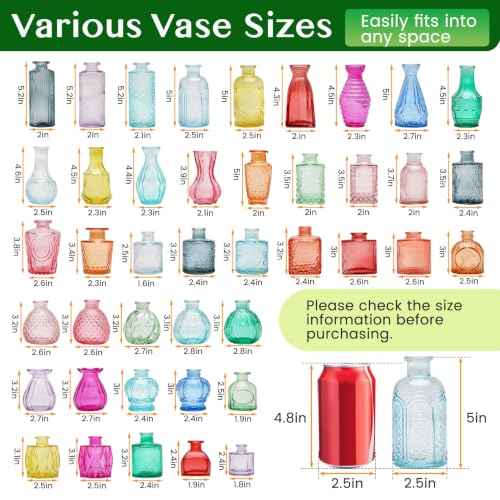 42 Pcs Vases Bulk Colored Glass Bud Vases Set, Assorted Vintage Bud Vases - color: Colorful Series