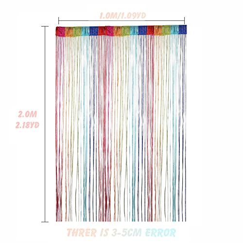 Vidillo Door String Curtain, Wall Panel Fringe Window Room Divider Blind, Home Patio Bedroom Decorative Tassel Screen Ribbon Strings Strip Silver Thread Screen for Wedding Coffee House (Multi-Color) - color: Multi Color