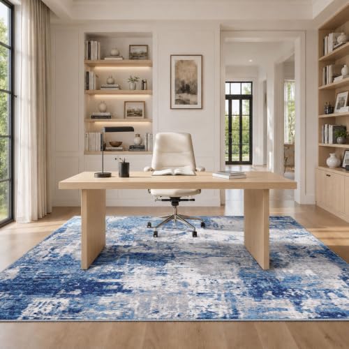 RELEANY Washable 5'x7' Abstract Area Rug for Living Room Blue Gray - color: Blue/Gray, size: 5' x 7' (Rectangular)