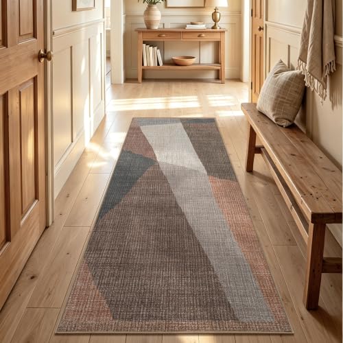 YIHOUSE Hallway Runner Rug, Machine Washable Non-Slip Low Pile,Brown,2x6 ft - color: Brown, size: 2' x 6' (Rectangular)