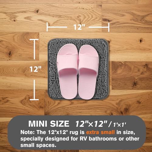 Small Bathroom Rug 12"x12" – Washable and Absorbent Mini Bath Mat, Non Slip, Thick Soft Chenille Bath Rugs for Bathroom, Shower, Locker Rug(Gray) - color: Grey, size: 12"x12"