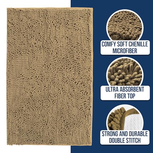 Muddy Mat® | Chenille Bathroom Rugs Quick Dry Microfiber Mats Non Slip Washable, Extra Thick, Soft and Highly Absorbent Bath Mats for Bathroom, Kitchen, and Shower Floor - Beige 18"x28" - color: Beige, size: 18" x 28"