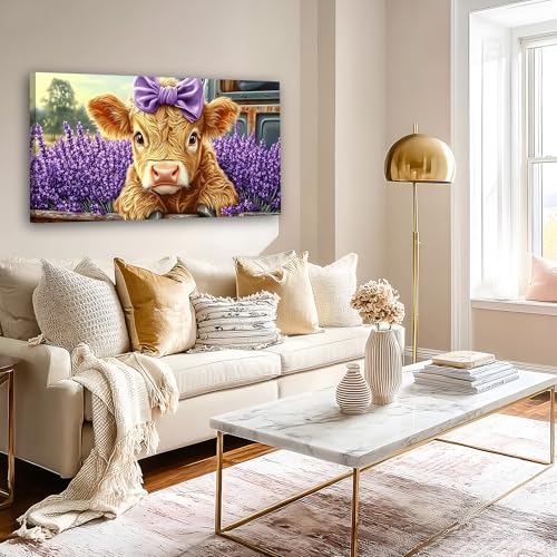 Haichuang Decor Art Highland Cow Canvas Wall Art, 40x20 Inch - color: Highland Cattle Purple Lavender, size: 40"L x 20"W