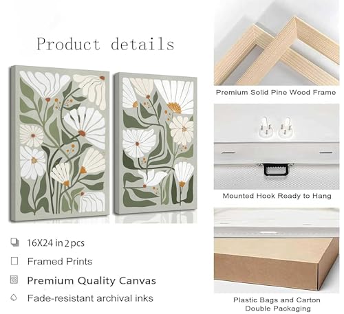 HSHFKLH 2 Pcs Boho Wildflowers Canvas Wall Art 16x24in - color: Canvas, size: 16x24in