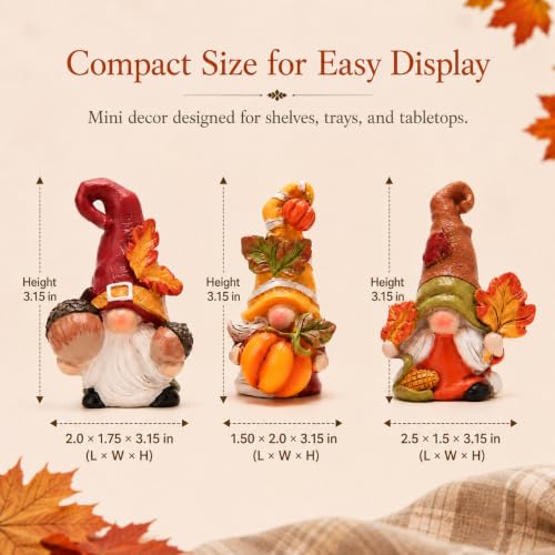 Hodao Thanksgiving Gnome Decorations Hand-Painted Resin Figurines 3 Pcs - color: 3-piece
