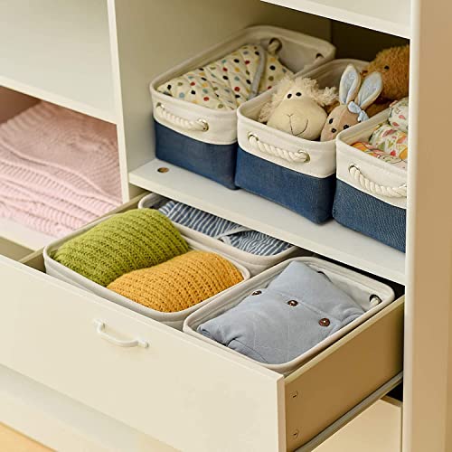 TheWarmHome Storage Basket for Organizing - Small 12x8x5.2 inch 6 Pack Collapsible Storage Bin for Shelves, Canves Storage Cubes for Organizer Cloth Box Gift Toys Closet (White & Jean Blue) - color: White & Blue, size: 6PCS/Small -11.8Lx7.9Wx5.2H
