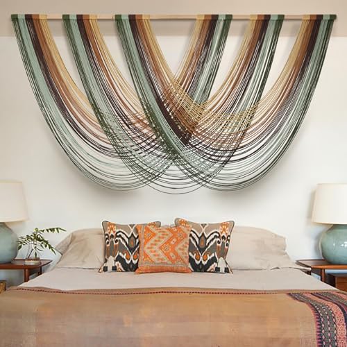 Macrame Wall Hanging Large Boho Wall Decor Yarn Wall Art Tapestry 57"W*31"L - color: Yellow Green
