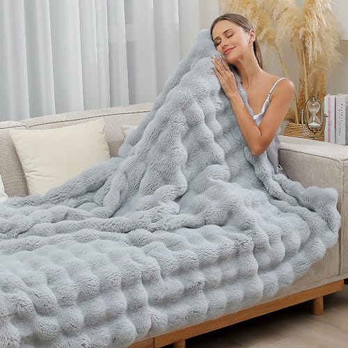UKELER Ultra Soft Throw Blanket Grey Fluffy Blankets & Throws Faux Fur Blanket for Couch, Bed, Sofa Cozy Plush Warm Thick Velvet Blanket for Women, Men 50''x60'' - color: D-grey, size: 50''x60''