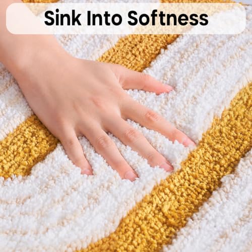 Geometric Design Boho Runner Bathroom Rugs, Long Scalloped Cute Bath Mat Non Slip for Bedroom Kitchen Hallway Laundry Room, Funky Retro Farmhouse Bath Rug Washable, Mustard Yellow, 51"x20" - color: Yellow, size: 1'8" x 4'3" (Rectangular)