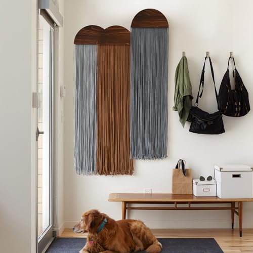3Pcs Macrame Wall Hanging Handmade Boho Decor Yarn Craftsmanship 10"W*40"L - color: Grey and Brown