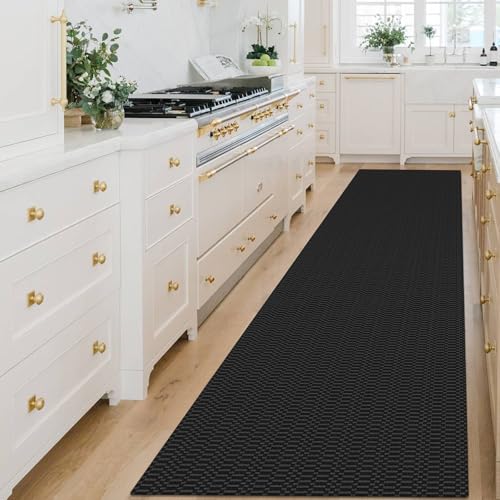 KOZYFLY 3x14 Long Runner Rug, Washable Non Slip Hallway Rug, Black/Grey - color: Black/Charcoal Grey, size: 3' x 14' (Rectangular)