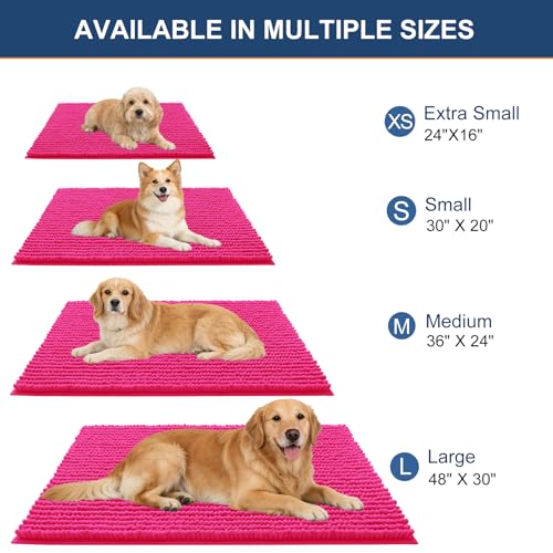 OLANLY Dog Door Mat for Muddy Paws 24x16, Extra Absorbent Chenille Mud Mat - color: Hot Pink, size: 24" X 16"