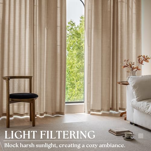 Taupe Neutral Linen Privacy Curtains 84 Inches Long for Living Room - color: Burlywood Birch, size: 52"W x 84"L (Pack of 2)