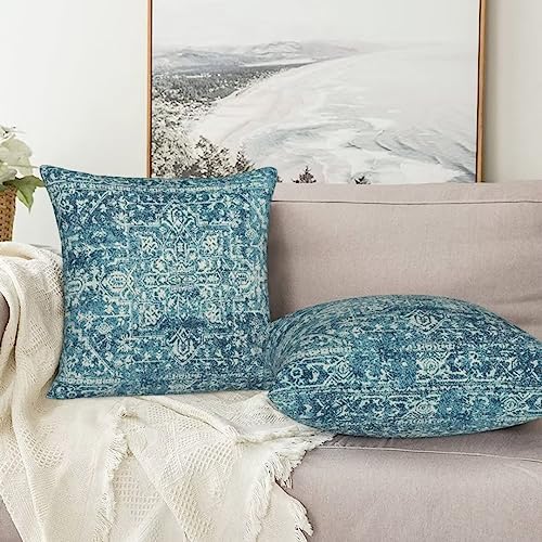Teal Carpet Pattern Boho Pillow Covers 16x16 Set of 2 - color: Teal, size: 16" x 16" (Pack of 2)