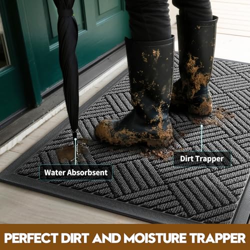 Front Door Mat, Heavy Duty Non-Slip Doormat 29.5"x17", Grey - color: Grey, size: 1'5" x 2'6" (Rectangular)