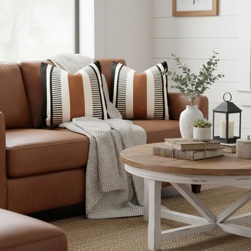 Decorative Striped Throw Pillow Cover 18x18 Black White & Brown - color: Black, size: 18" x 18" (Pack of 2)
