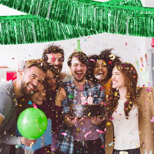 BEISHIDA Green Fringe Garland Banner 3Pack 30ft Wall Tinsel Foil Streamers - color: Green