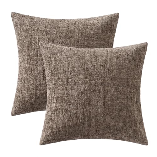 MIULEE Fall Couch Pillow Covers Textured Chenille 18x18 Taupe - color: Taupe, size: 18" x 18" (Pack of 2)