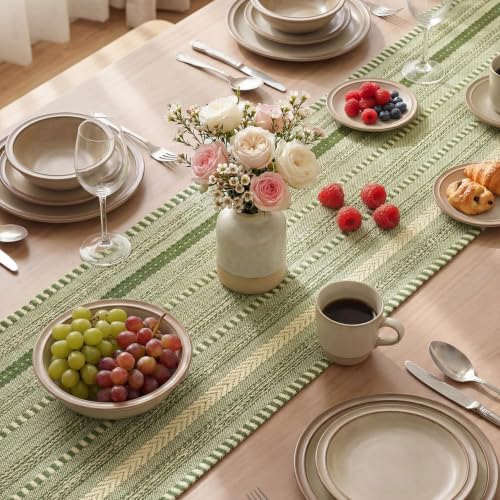 Artoid Mode Army Green Farmhouse Stripe Braided Table Runner 12x72 Inch - color: Army Green, size: 12" x 72", Table Runner