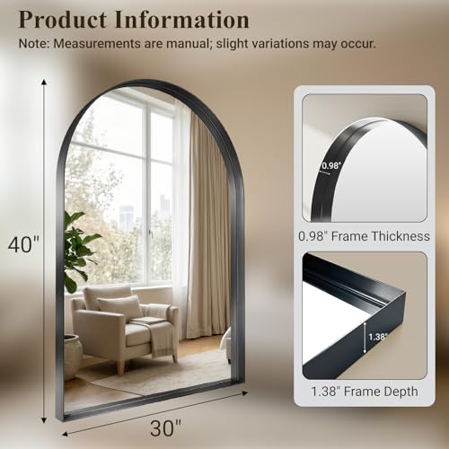 40"x30" Black Arched Mirror, Arched Wall Mirror with Metal Frame, Wall Mounted Large Arched Mirror for Living Room, Restroom, Entryway, Tempered Glass, Modern Home Decor - color: Black-square Corner, size: 40"L x 30"W