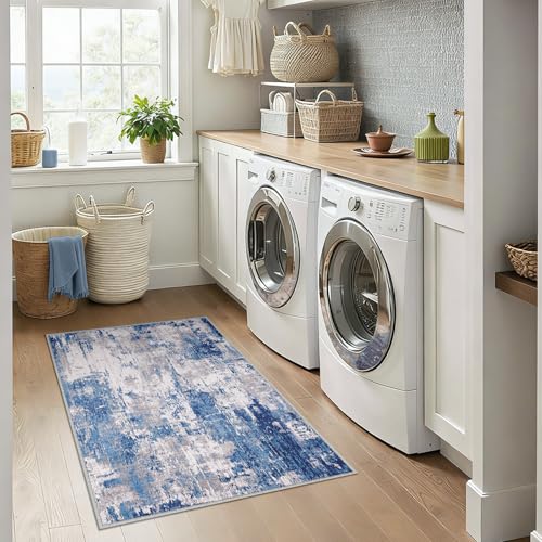 RELEANY Washable 3'x4' Abstract Area Rug for Living Room Blue Gray - color: Blue/Gray, size: 3' x 4' (Rectangular)