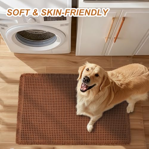 Luxury Waffle Bath Mat, Super Absorbent Non Slip Bathroom Rugs, Boho Ultra Soft Comfort Machine Washable Quick Dry Floor Mats with Tassels (Coffee, 17" x 24" + 24" x 72") - color: Coffee, size: 17" X 24" + 24" X 72"