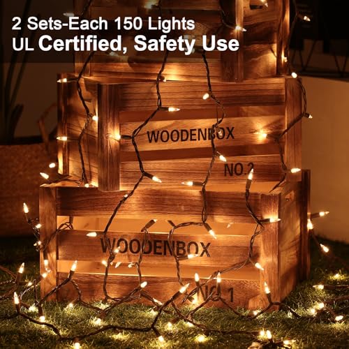 ODEETRONIC Clear Christmas String Lights, 69.6 ft 300 Count Incandescent - color: Warm White-Brown Wire, size: 300 Count Incandescent