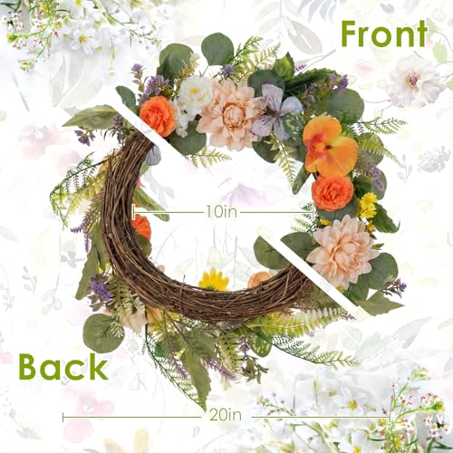 Wreaths for Front Door Decor Artificial Flower, 20" Dahlia Daisy - color: Dahlia Wreath