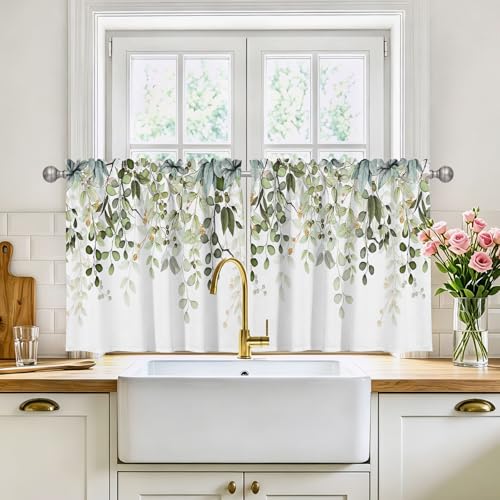 Sage Green Eucalyptus Leaves Window Valance 2 Panels, 36x26 in - color: Eucalyptus Leaves-green, size: 26"W x 36"L (Pack of 2)