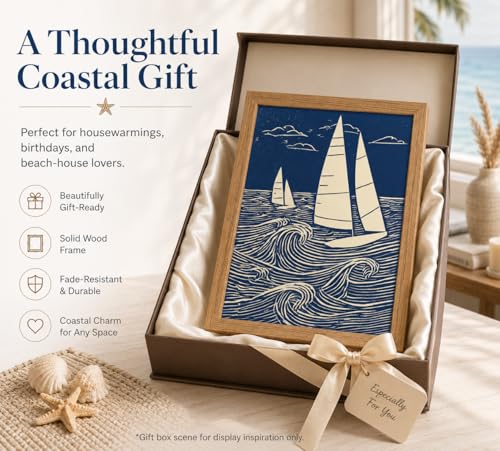 DULASI Framed Sailboat Wall Art, Japanese Blue Ocean Canvas Prints,12x16in - color: Blue Sailboat, size: 12x16in