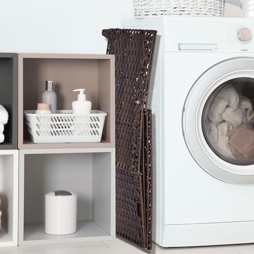 Wicker Storage Basket with Lid, 160L Shelf Basket with Removable Liner Bag - color: Brown, size: 160L