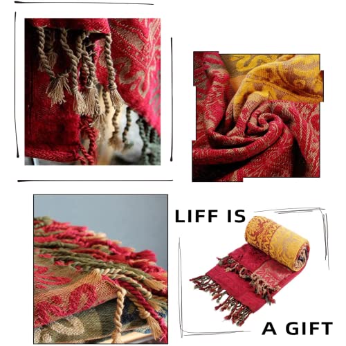 Boho Throw Blanket - Hippie Chenille Jacquard Bohemian Chair Couch Sofa and Bed Furniture Cover with Colorful Tribal Pattern (Red, 87" x 102") - color: Red, size: 87" x 102"