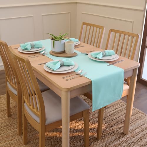 Encasa XO Table Runner, Cotton Canvas Dining Runner 13"x72" - color: Egg Blue, size: 13x72 in