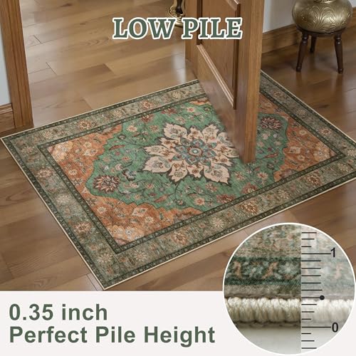 Tangsoo 2x3 Washable Rugs for Entryway, Vintage Non Slip Small Area Rug - color: Tan/Green, size: 2' X 3' (Rectangular)