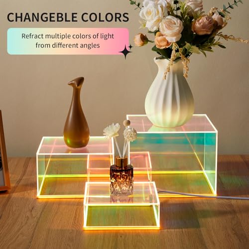 3Pcs Iridescent Acrylic Display Riser with LED light - color: Iridescent-LED light-3pcs