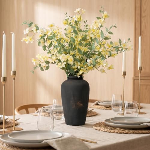 11" Tall Large Matte Black Vintage Ceramic Flower Vase, Distressed Bronze Terracotta Farmhouse Vase, Table Centerpiece for Living Room Entryway Kitchen Bathroom, Fits Dried Pampas Grass (101-bronze) - color: 101-bronze