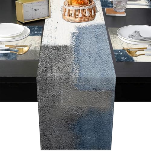 ArtSocket Table Runner and Placemats Set of 6, Abstract Farmhouse - color: Abstract Blue Grey
