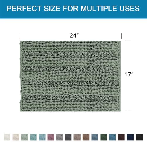 H.VERSAILTEX Bathroom Rugs Bath Rugs Non Slip Bath Mats Extra Thick Chenille Striped Rug 17" x 24" Absorbent Soft Shaggy Washable Dry Fast Bath Mats for Bathroom Floor - Green Bay - color: Green Bay, size: 17" x 24"